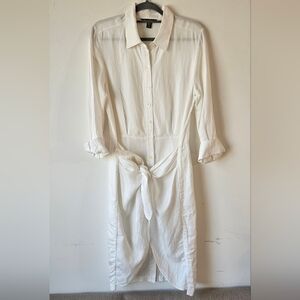 Tommy Bahama Womens Linen Sarong Wrap Dress, Medium, White/Cream